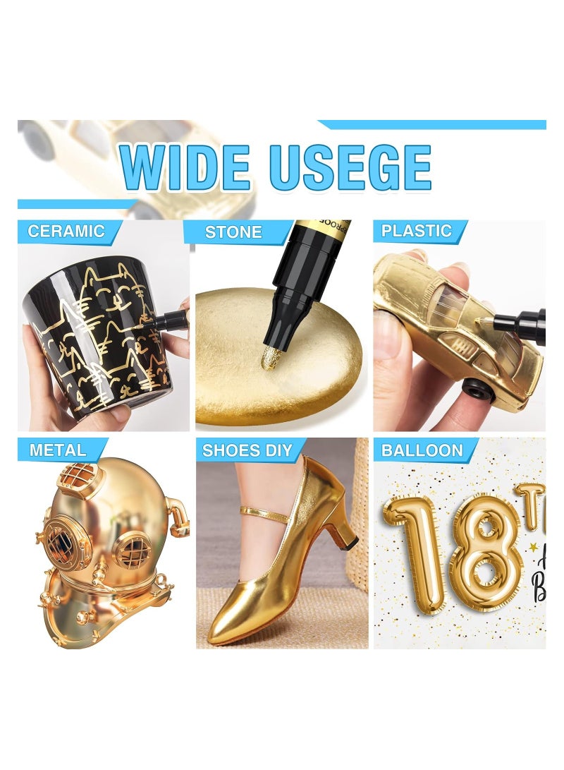 Zikra Mirror Chrome Marker, 6Pcs Liquid Gold Paint Pens for Art, Waterproof Reflective Gloss Metallic Markers for Repairing, Model Painting, Marking or DIY Art Projects, Permanent Mirror Chrome Marker Pens - Image 4