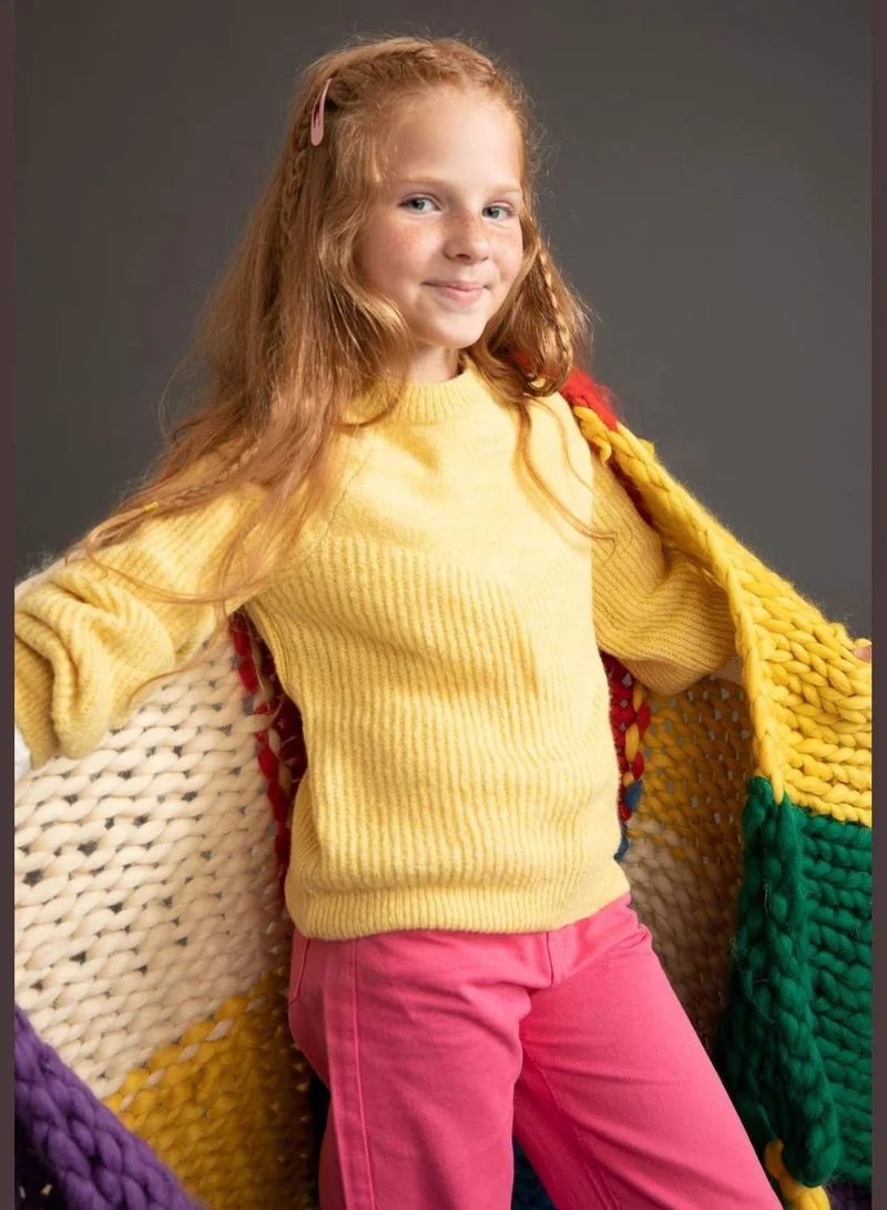 DeFacto Long Sleeve Rib Knit Crew Neck Sweater