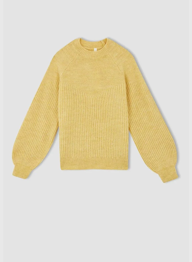 DeFacto Long Sleeve Rib Knit Crew Neck Sweater