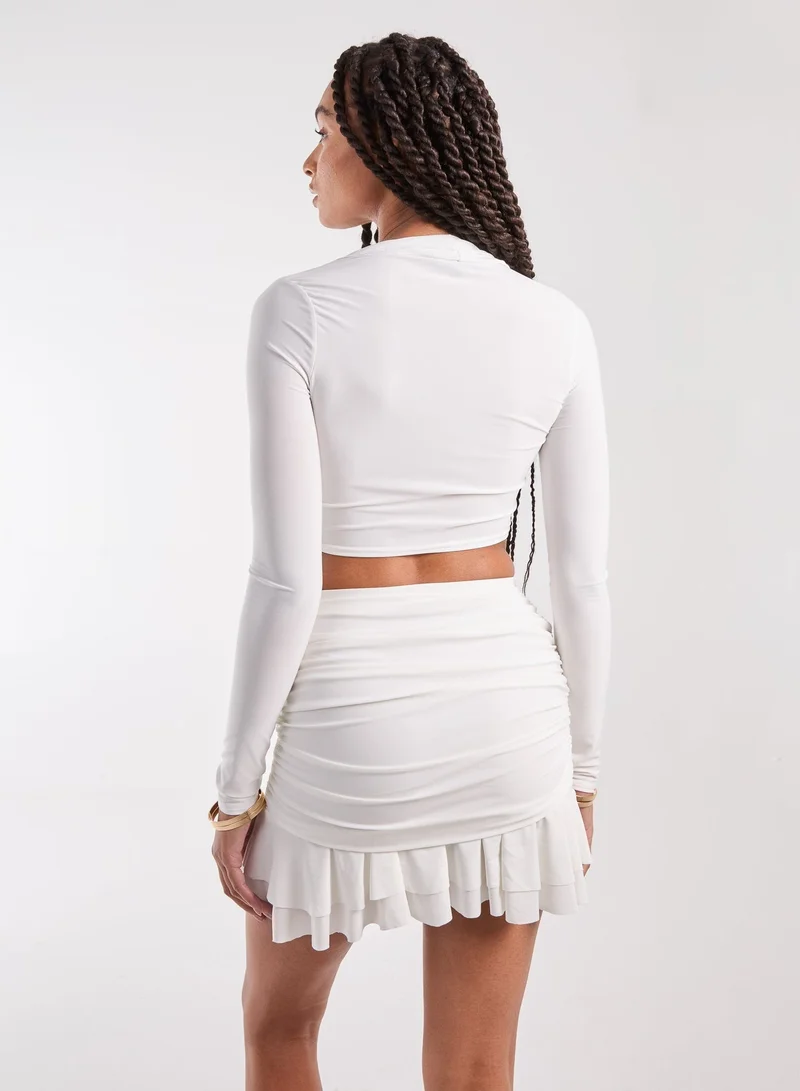 Pink Vanilla Long Sleeve Slinky Ruffle Top