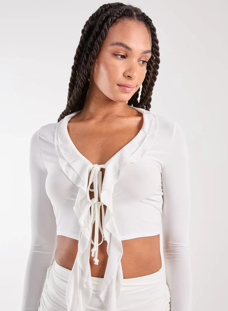 Pink Vanilla Long Sleeve Slinky Ruffle Top