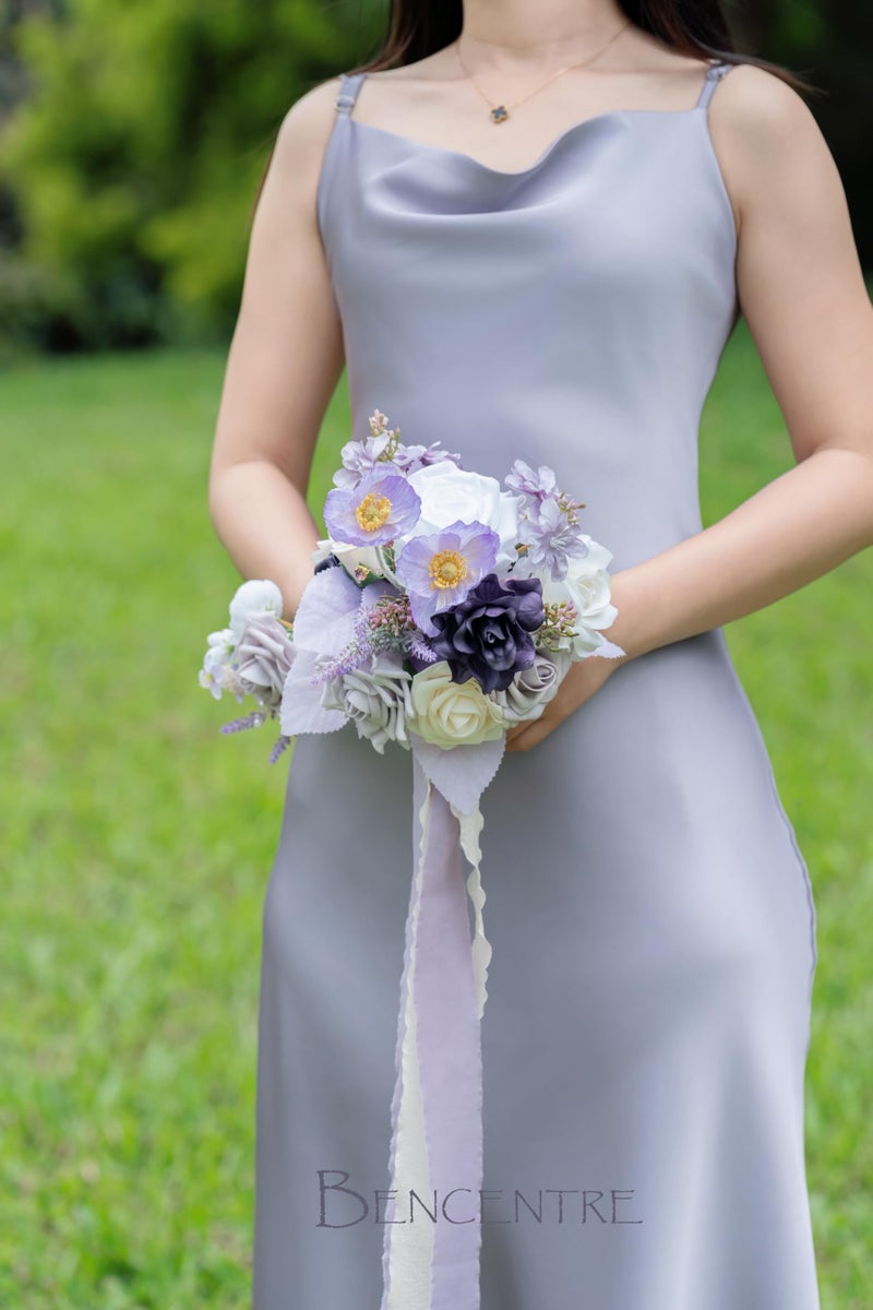 BENCENTRE 7 Inch Purple Bridesmaid Bouquet for Wedding  Set of 4  lilac wedding bouquet Small Wedding Bouquet for Marriage Proposal Party and Vintage Wedding Ceremony Anniversary Artificial Flowers - Image 2