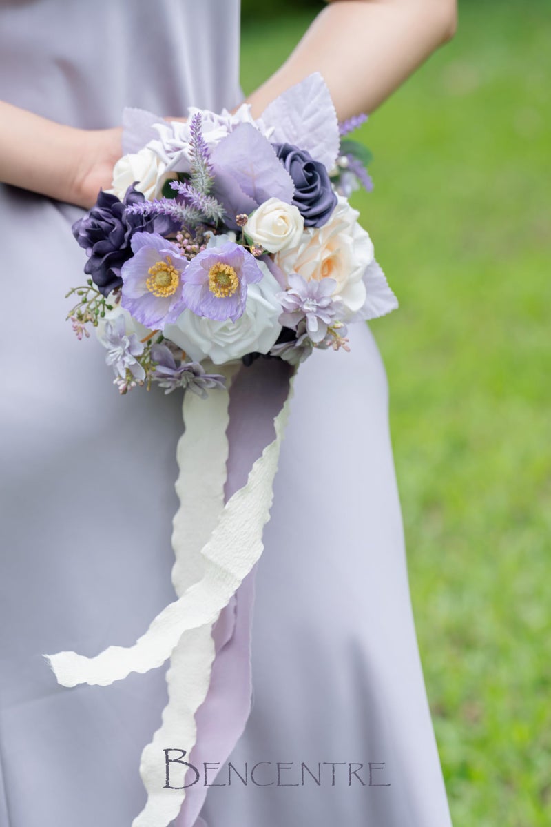 BENCENTRE 7 Inch Purple Bridesmaid Bouquet for Wedding  Set of 4  lilac wedding bouquet Small Wedding Bouquet for Marriage Proposal Party and Vintage Wedding Ceremony Anniversary Artificial Flowers - Image 4