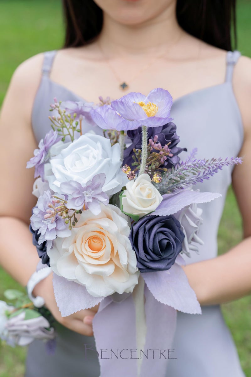 BENCENTRE 7 Inch Purple Bridesmaid Bouquet for Wedding  Set of 4  lilac wedding bouquet Small Wedding Bouquet for Marriage Proposal Party and Vintage Wedding Ceremony Anniversary Artificial Flowers - Image 3