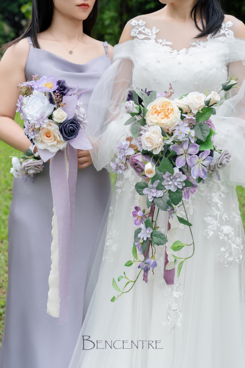 BENCENTRE 7 Inch Purple Bridesmaid Bouquet for Wedding  Set of 4  lilac wedding bouquet Small Wedding Bouquet for Marriage Proposal Party and Vintage Wedding Ceremony Anniversary Artificial Flowers - Image 5