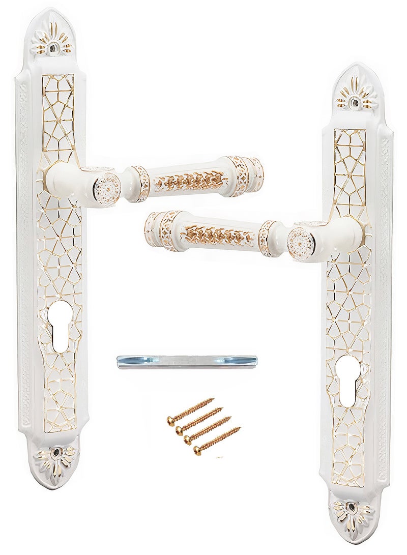 Pair Of Heavy Duty Door Handles Luxurious Classic Shape Turkish Industry Wihte/Golden Colour