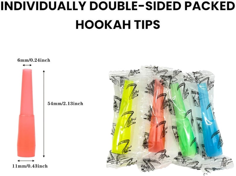 Zebra Smoke Disposable Hookah Tips - Pack of 100 Mixed Colors, Individually Wrapped Hygiene Mouth Tips for Hookah Pipes, Single Use, Premium Quality, 100 Count (Chubby) - Image 2
