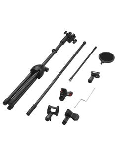Mike Music Metal Microphone Floor Stand Tripod Adjustable Height with Boom Arm 1 Mic Holders & 1 Smartphone Holder for Studio Outdoor Cellphone Live Streamin  - Image 3