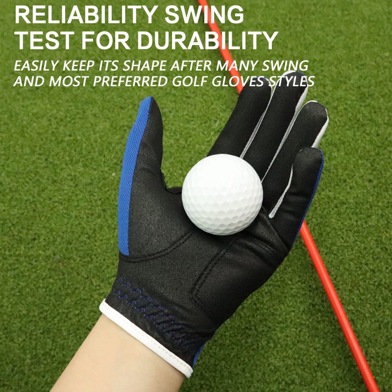 FINGER TEN Golf Gloves Junior Kids Youth Toddler Boys Girls Left Hand Right Hand Dura Feel White Blue Red Yellow Golf Glove Extra Value 2 Pack Age 4-11 Years Old (Large(Age 7-8) Blue, Worn on Left Hand) - Image 3