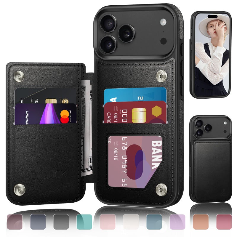 DJDUCK Designed for iPhone 17 Pro Max Case Wallet with Card Holder, [Magnetic Clasp Cover] [RFID Blocking Leather Protection] Shockproof Women Men Cases 6.9 Inch for Apple 17 ProMax Black - Image 1