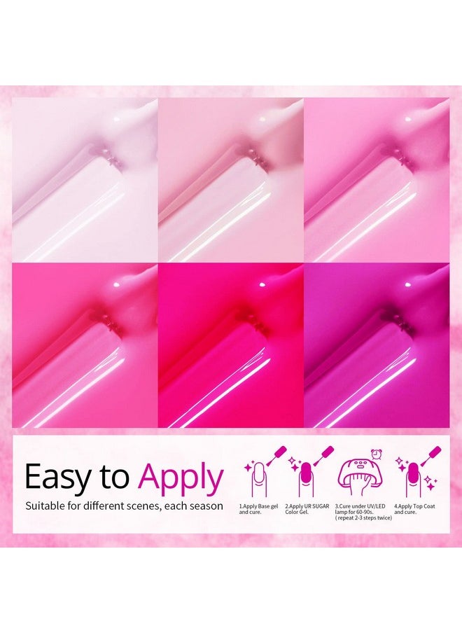 UR SUGAR Pink Gel Nail Polish Set 6 Colors Hot Pink Neon Pink Gel Polish Set Light Bright Pink Soak Off Led Nail Art Design Manicure Kit Diy At Home Salon Valentine'S Day Gifts For Women Girls  - Image 5