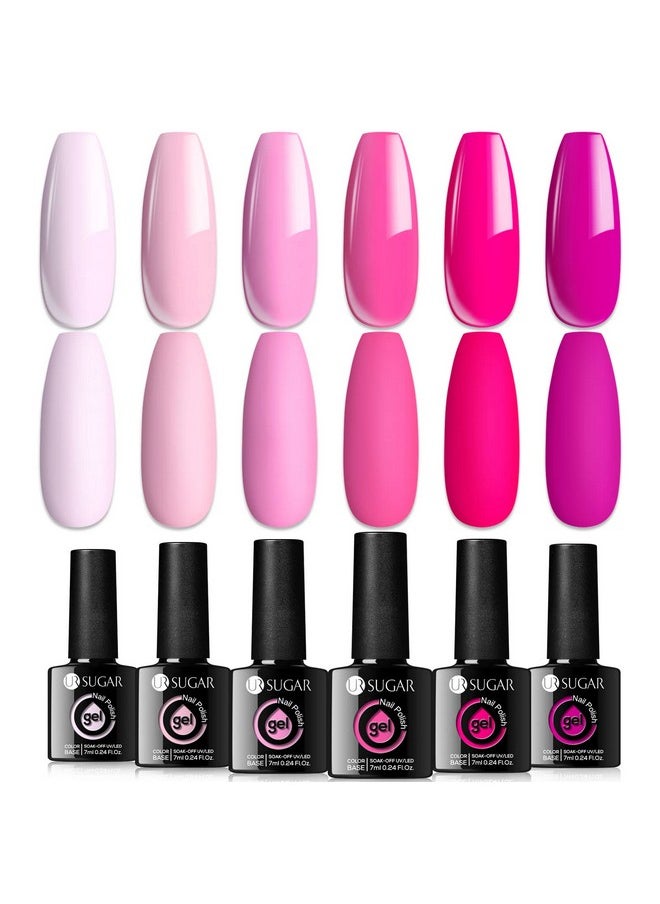 UR SUGAR Pink Gel Nail Polish Set 6 Colors Hot Pink Neon Pink Gel Polish Set Light Bright Pink Soak Off Led Nail Art Design Manicure Kit Diy At Home Salon Valentine'S Day Gifts For Women Girls  - Image 1