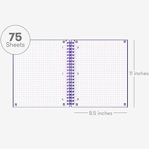 Hamelin 1 Subject, Graph Paper, Hard Cover Spiral Bound Grid Notebook, 4 Square Per Inch 150 Pages ULTRA Violet 8.5"x11" - Image 4