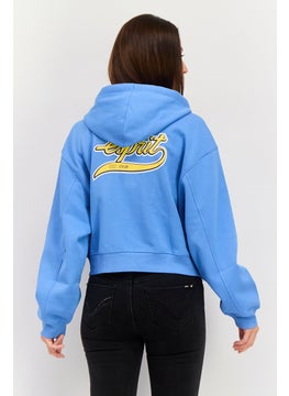 ESPRIT Women Hooded Brand Logo Sweatshirt, Blue  - Image 3