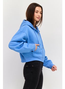 ESPRIT Women Hooded Brand Logo Sweatshirt, Blue  - Image 4