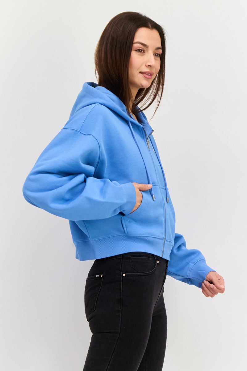 ESPRIT Women Hooded Brand Logo Sweatshirt, Blue - Image 4