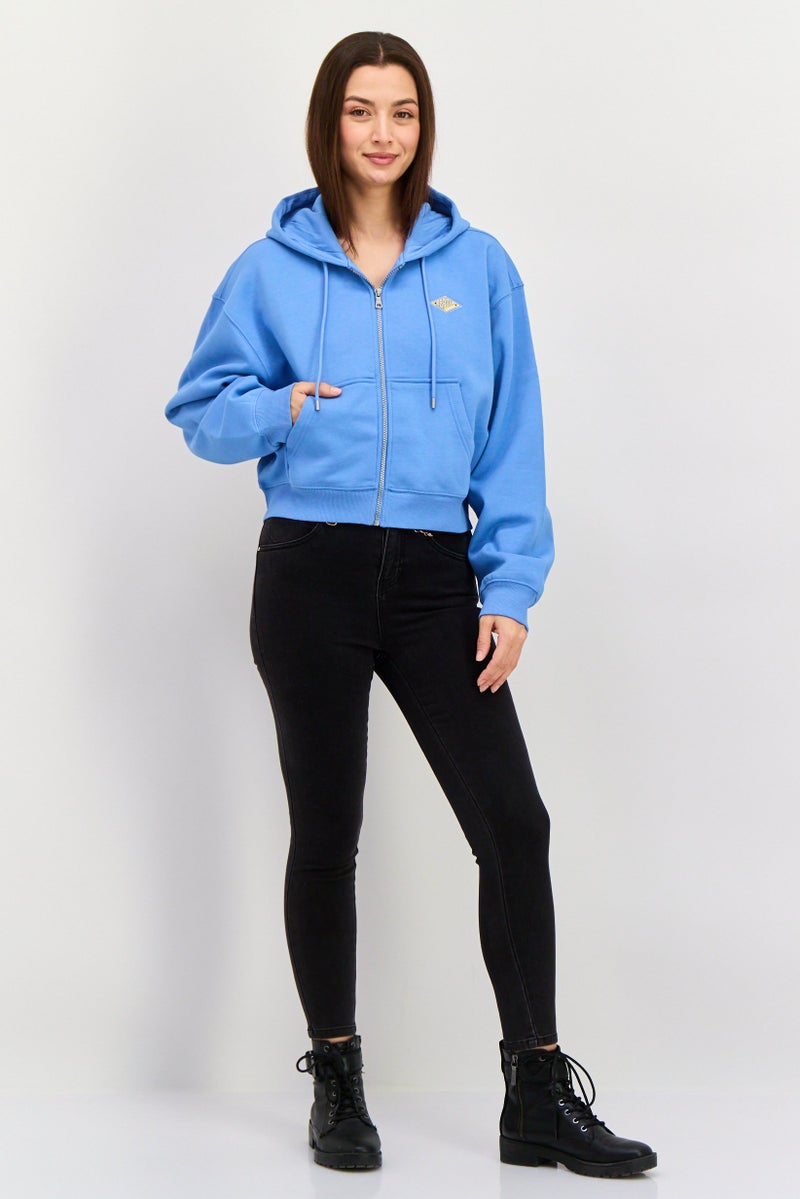 ESPRIT Women Hooded Brand Logo Sweatshirt, Blue - Image 2