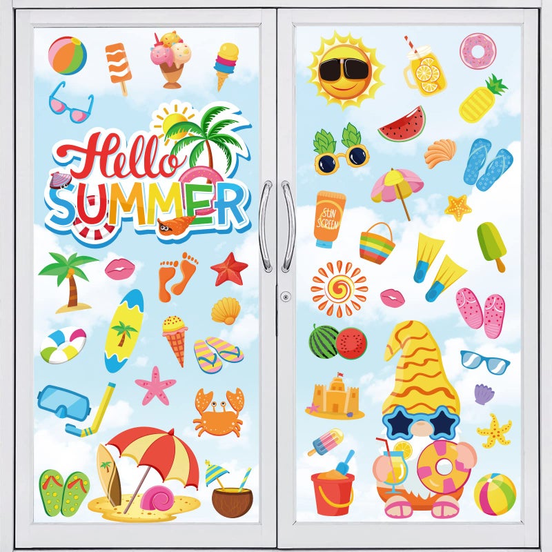 Whaline Whaline 9 Sheets Pool Beach Window Clings Stickers Sun Beach Drinks Ice Cream Flip Flops DoubleSided Summer Window Decals for Summer Pool Party Supplies School Home Office Accessories Gifts 
