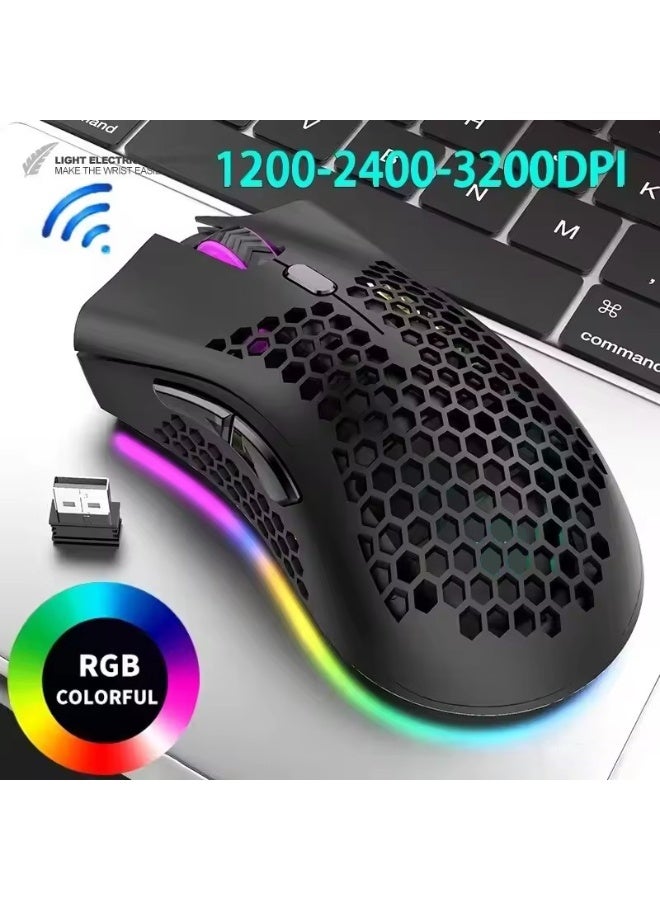 Rgb Light Honeycomb Gaming Mouse Rechargeable Usb Desktop Pc Computers - Image 1