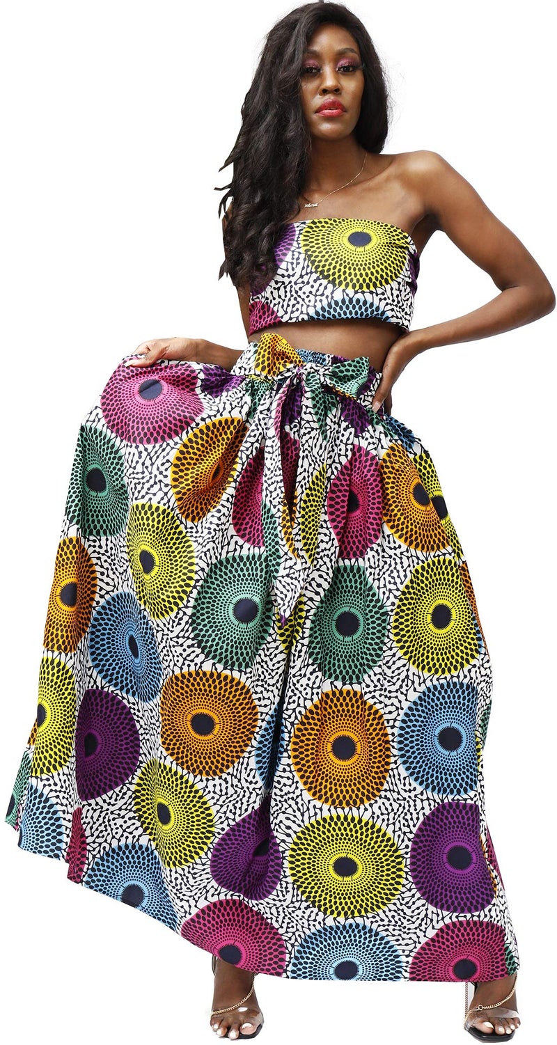 SHENBOLEN Women African Print Skirt Kente Traditional Wax Print Adjustable Strap Maxi Skirt (One Size, A) - Image 5