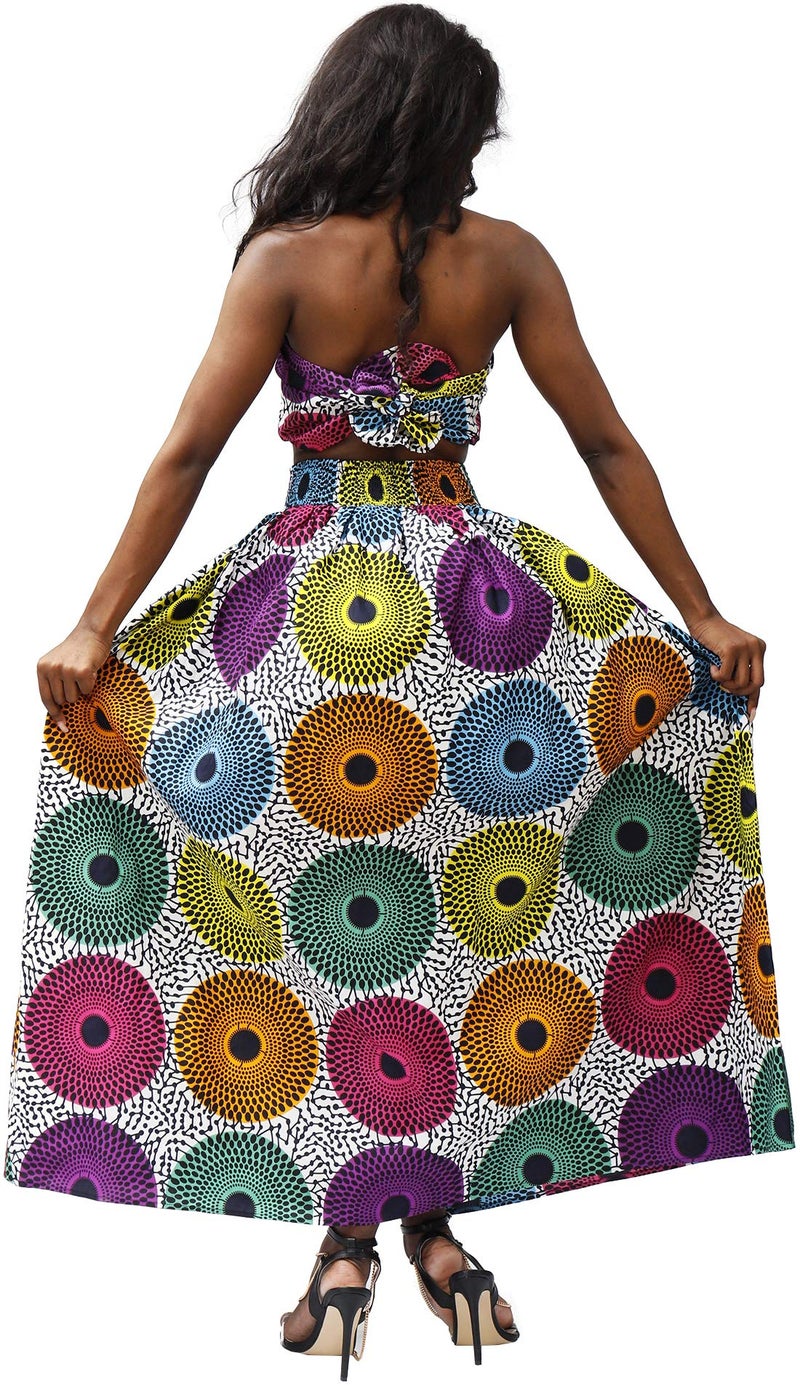 SHENBOLEN Women African Print Skirt Kente Traditional Wax Print Adjustable Strap Maxi Skirt (One Size, A) - Image 4