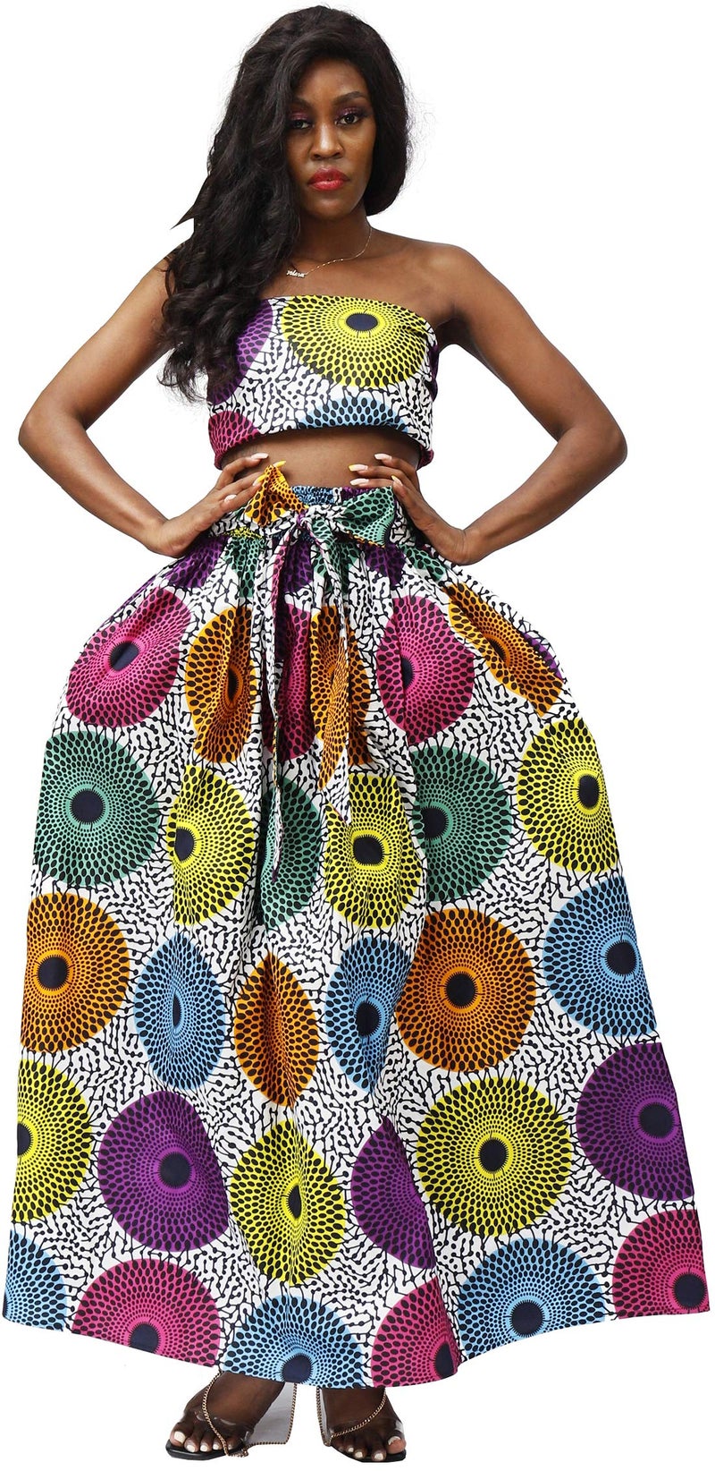 SHENBOLEN Women African Print Skirt Kente Traditional Wax Print Adjustable Strap Maxi Skirt (One Size, A) - Image 2