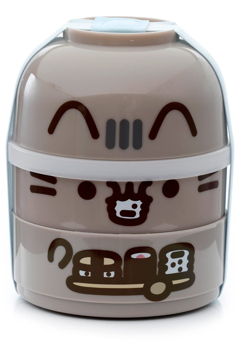 Puckator صندوق غداء دائري مكدس من باكيتور بوشين القط للكبار والأطفال مع أقسام صندوق وجبات حاويات طعام مع أغطية أوعية وجبات خفيفة قابلة للتكديس للأطفال حاوية تحضير الوجبات صندوق الغداء