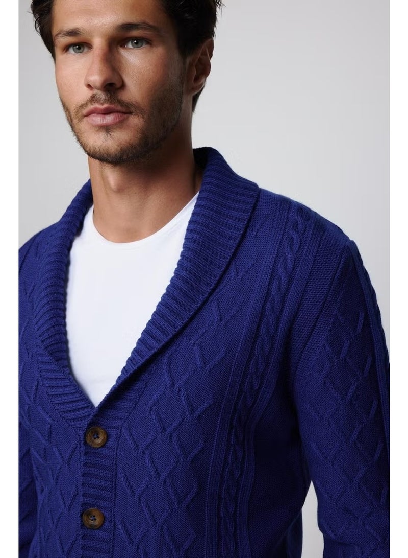 Tudors Slim Fit Slim Fit Patterned Soft Textured Buttoned Sax Blue Men's Cardigan - Image 2