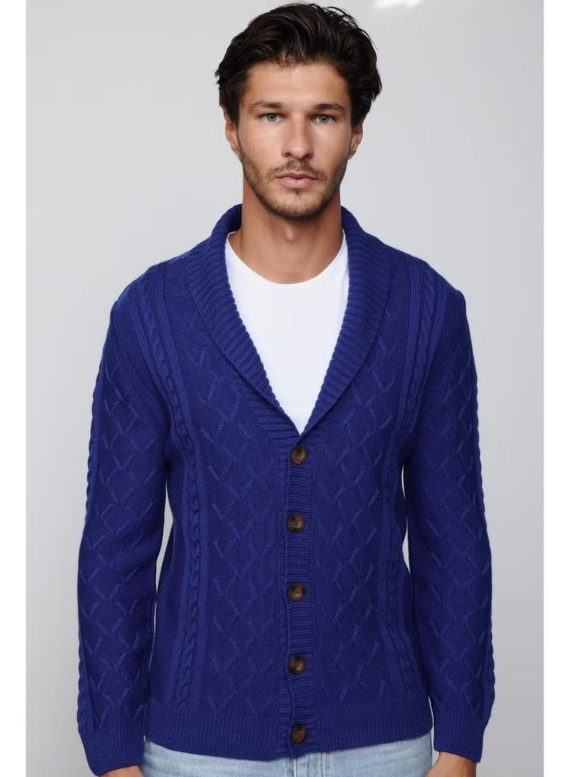 Tudors Slim Fit Slim Fit Patterned Soft Textured Buttoned Sax Blue Men's Cardigan - Image 3