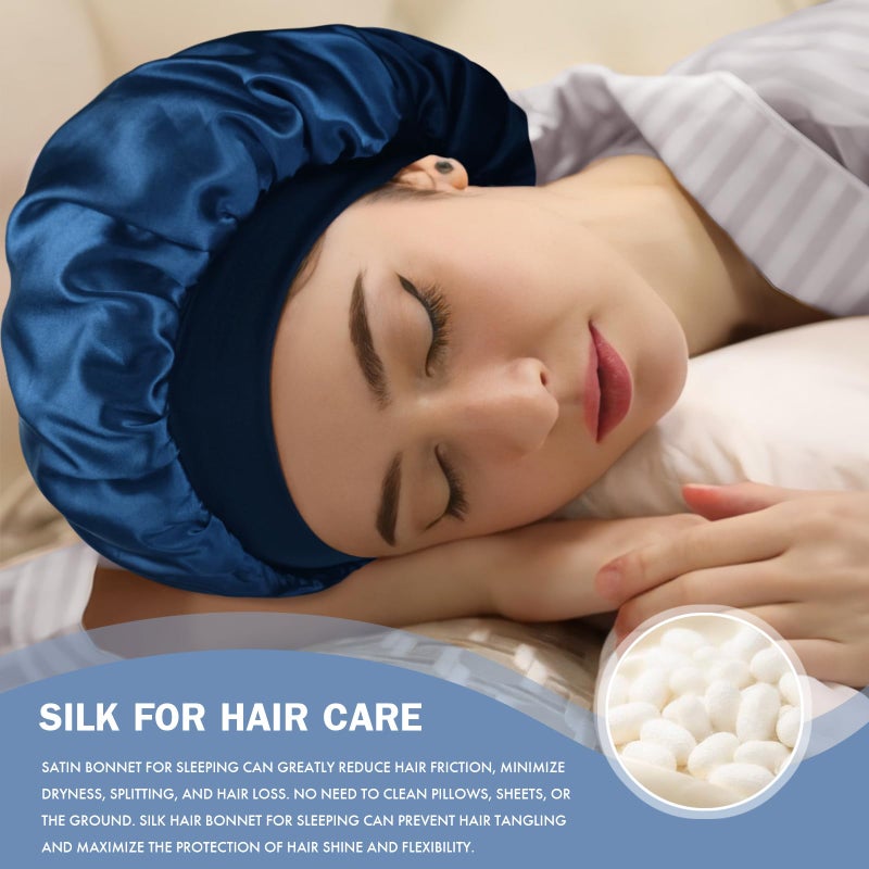 Doitory Satin Silk Bonnet for Sleeping, Double Layer Silk Sleep Cap for Men & Women, Soft Satin Lined Bonnet for Natural & Curly Hair(Navy Blue) - Image 4