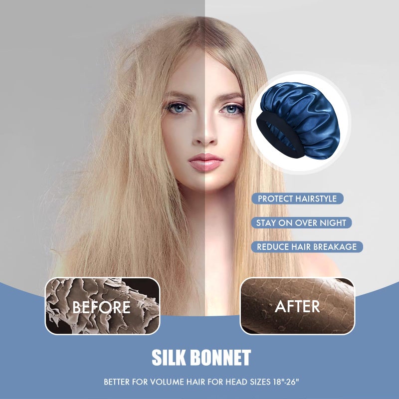 Doitory Satin Silk Bonnet for Sleeping, Double Layer Silk Sleep Cap for Men & Women, Soft Satin Lined Bonnet for Natural & Curly Hair(Navy Blue) - Image 5