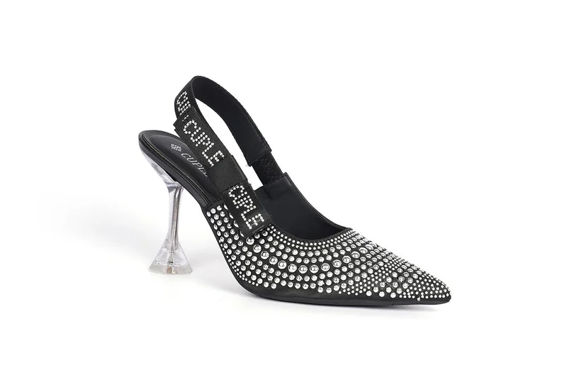 Cuple Crystal Black Slingback Heel