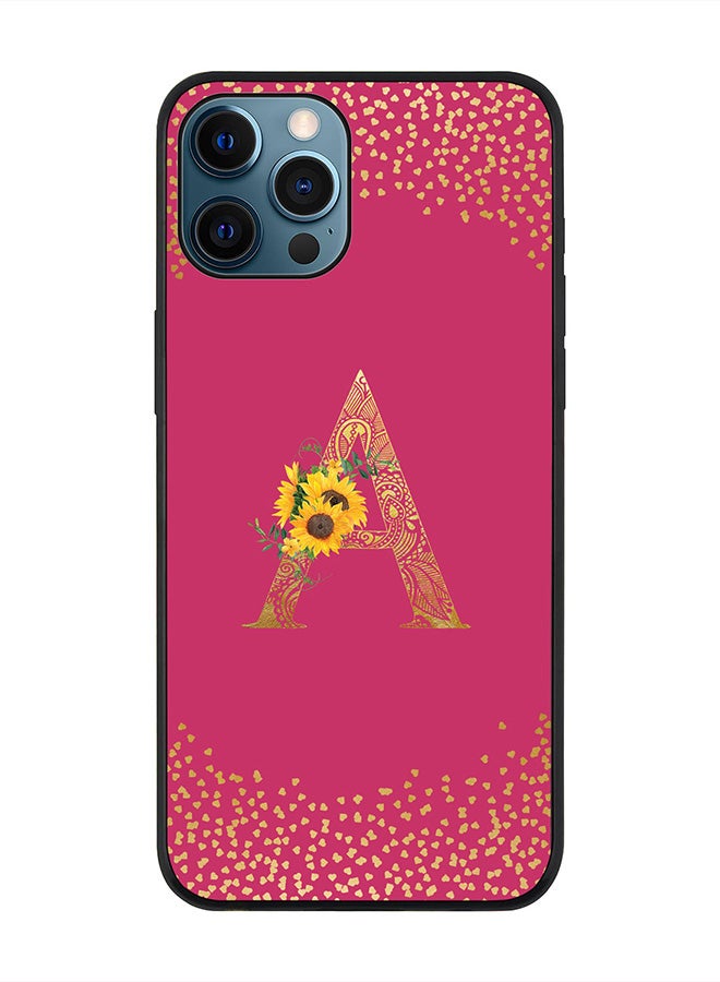 Stylizedd Rugged Black edge case for Apple iPhone 12 Pro Max, Soft Phone case Custom Monogram Initial Letter Mandala Floral Pattern Alphabet- A (Dark Pink Rose) - Image 1