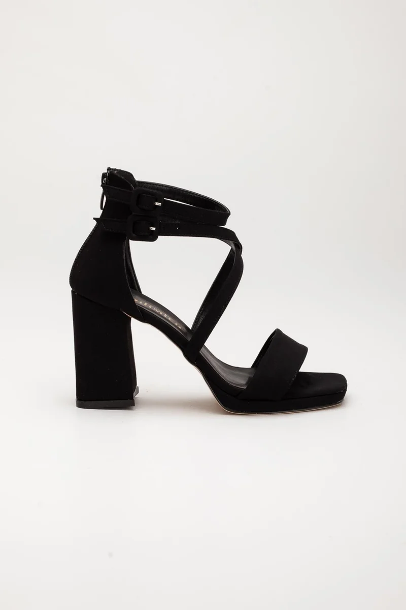Dilimler Ayakkabı Satin Single and Cross Strap Black Women's Platform Heel Evening Dress Shoes