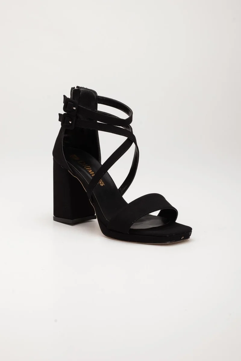 Dilimler Ayakkabı Satin Single and Cross Strap Black Women's Platform Heel Evening Dress Shoes