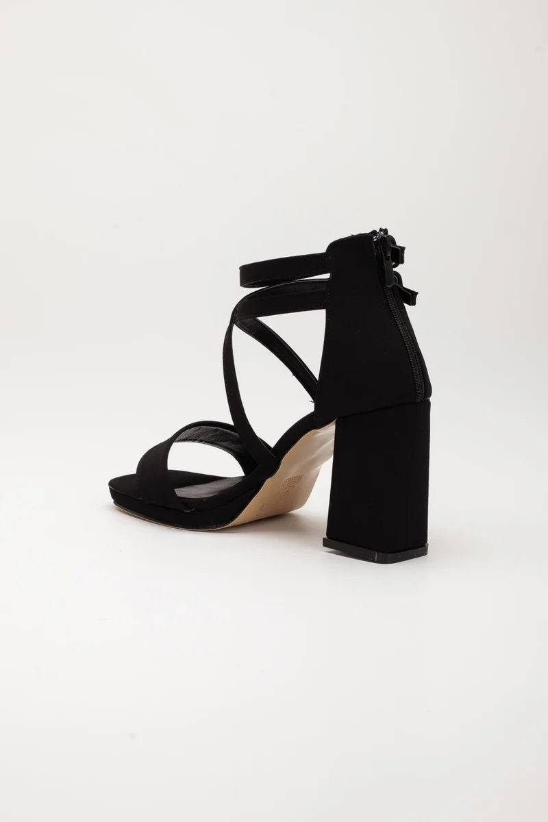 Dilimler Ayakkabı Satin Single and Cross Strap Black Women's Platform Heel Evening Dress Shoes
