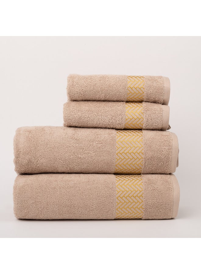 White Rose 4 Piece Bathroom Towel Set - ARROW JACQUARD - 500 GSM - 100% Cotton Terry - Jacquard Border- 2 Bath Towel 70X140 cm & 2 Hand Towel 50x90 cm- Luxury Touch - Extra Absorbent- Camle  - Image 2