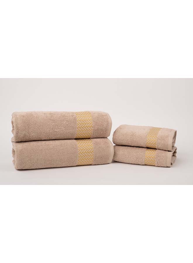 White Rose 4 Piece Bathroom Towel Set - ARROW JACQUARD - 500 GSM - 100% Cotton Terry - Jacquard Border- 2 Bath Towel 70X140 cm & 2 Hand Towel 50x90 cm- Luxury Touch - Extra Absorbent- Camle  - Image 3