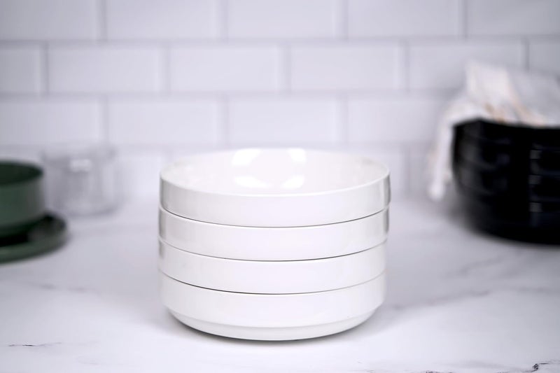 Kook وعاء باستا، طبق وعاء، وعاء منخفض، أطباق وعاء، أطباق خزفية كبيرة ضحلة، آمنة للاستخدام في الميكروويف وغسالة الصحون، رائعة للحساء والسلطات، بورسلين لامع، 47 أونصة، مجموعة من 4، بيضاء - Image 5