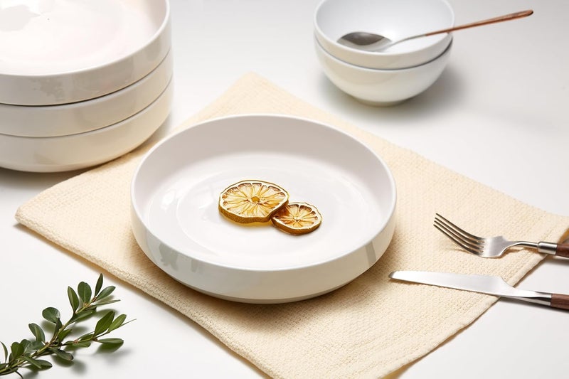 Kook وعاء باستا، طبق وعاء، وعاء منخفض، أطباق وعاء، أطباق خزفية كبيرة ضحلة، آمنة للاستخدام في الميكروويف وغسالة الصحون، رائعة للحساء والسلطات، بورسلين لامع، 47 أونصة، مجموعة من 4، بيضاء - Image 4