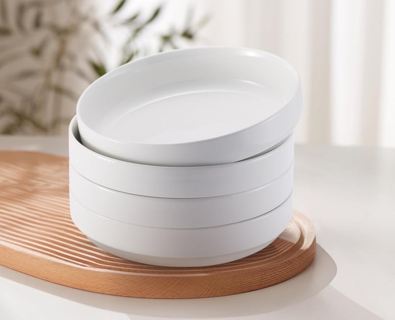 Kook وعاء باستا، طبق وعاء، وعاء منخفض، أطباق وعاء، أطباق خزفية كبيرة ضحلة، آمنة للاستخدام في الميكروويف وغسالة الصحون، رائعة للحساء والسلطات، بورسلين لامع، 47 أونصة، مجموعة من 4، بيضاء - Image 2