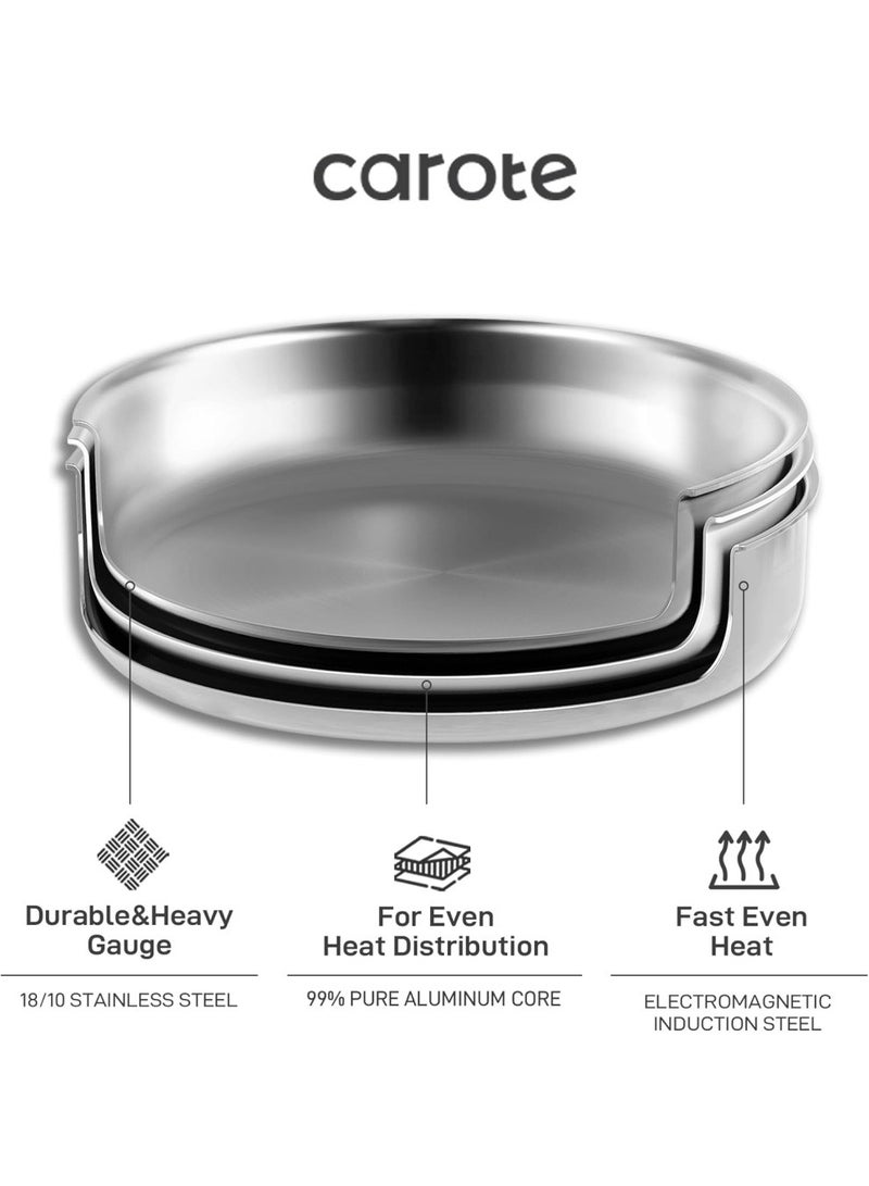 10 Piece Detachable Stainless Steel Tri-ply Bottom Cookware Set, 1X18 Cm Saucepan, 1X20Cm Saucepan with silicone lid, 1X22Cm Saucepan with Silicon Lid, 1X26Cm Frying Pan, 1X26Cm Deep Frying Pan with silicone lid, 2 handles, White