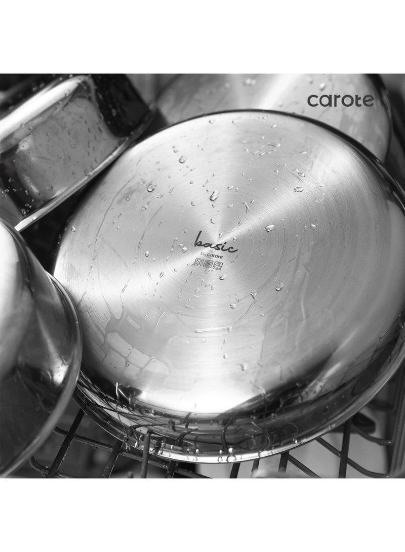 10 Piece Detachable Stainless Steel Tri-ply Bottom Cookware Set, 1X18 Cm Saucepan, 1X20Cm Saucepan with silicone lid, 1X22Cm Saucepan with Silicon Lid, 1X26Cm Frying Pan, 1X26Cm Deep Frying Pan with silicone lid, 2 handles, White