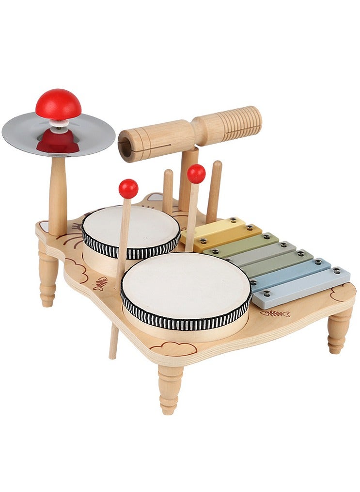 🌟 Wooden Musical Instrument Set for Toddlers – 7-in-1 Montessori Music Toy with Drums, Xylophone, Cymbal & More – Real Sheepskin Drum Surface – Early Learning Gift for Kids 3+ 🎶  - Image 1