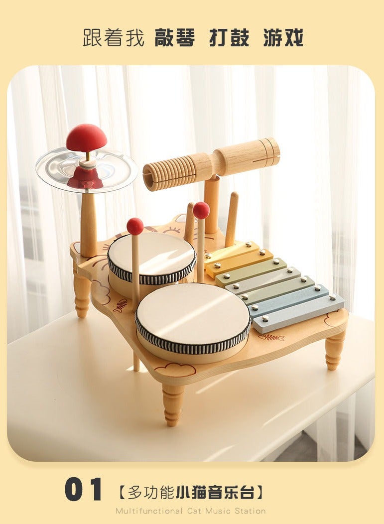 🌟 Wooden Musical Instrument Set for Toddlers – 7-in-1 Montessori Music Toy with Drums, Xylophone, Cymbal & More – Real Sheepskin Drum Surface – Early Learning Gift for Kids 3+ 🎶  - Image 4