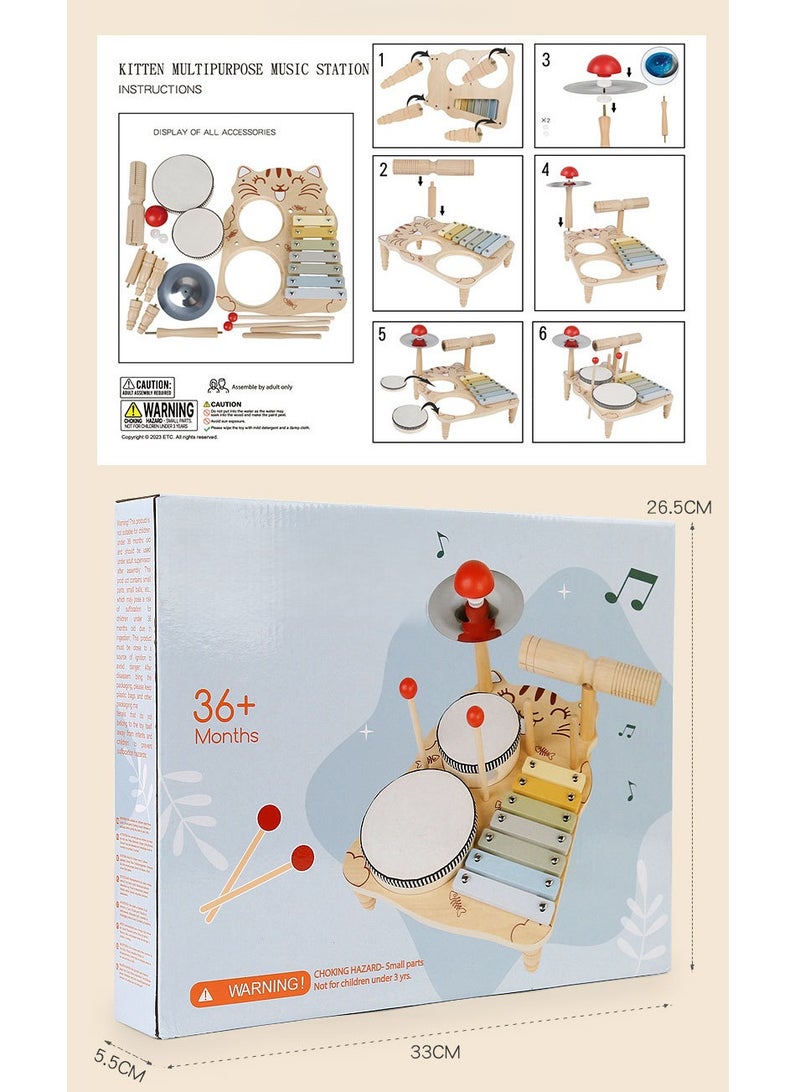 🌟 Wooden Musical Instrument Set for Toddlers – 7-in-1 Montessori Music Toy with Drums, Xylophone, Cymbal & More – Real Sheepskin Drum Surface – Early Learning Gift for Kids 3+ 🎶  - Image 5