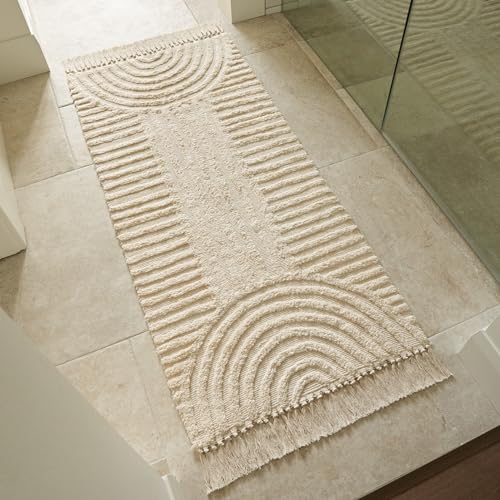 KIBAGA Boho Bathroom Rug with Tassels - Soft, Washable, Non-Slip Cotton Mat - Perfect 2x4.3 ft. Size to Enhance Modern Home Decor - Image 1