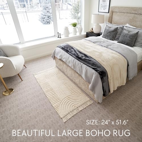 KIBAGA Boho Bathroom Rug with Tassels - Soft, Washable, Non-Slip Cotton Mat - Perfect 2x4.3 ft. Size to Enhance Modern Home Decor - Image 2