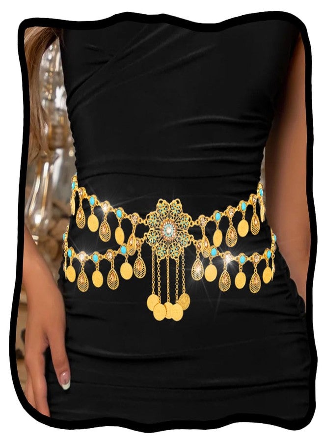 ووي حزام خصر مرصع بأحجار الراين من Woeoe، سلسلة معدنية ذهبية على شكل زهرة هلال، حزام للبطن، مناسب لفساتين البيكيني، إكسسوارات مجوهرات للجسم للنساء - Image 1