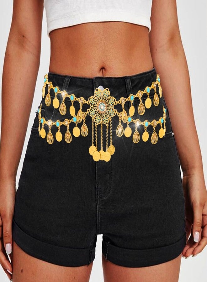 ووي حزام خصر مرصع بأحجار الراين من Woeoe، سلسلة معدنية ذهبية على شكل زهرة هلال، حزام للبطن، مناسب لفساتين البيكيني، إكسسوارات مجوهرات للجسم للنساء - Image 4